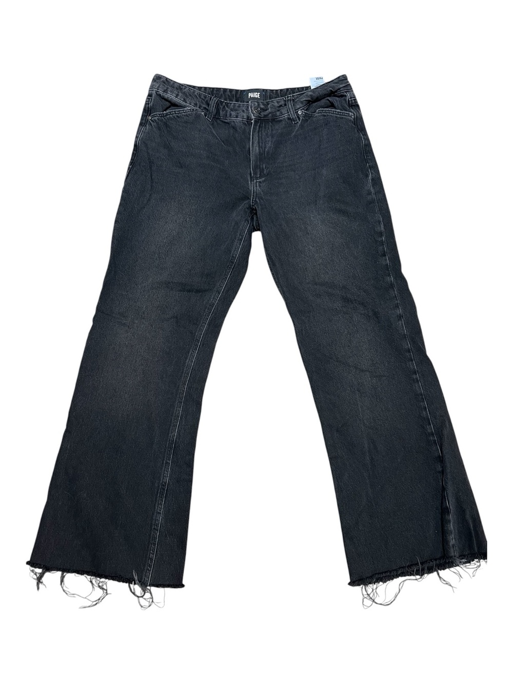 Paige Sonya Angled Pockets Black Magnet Distressed Wide Leg Jeans Size 30